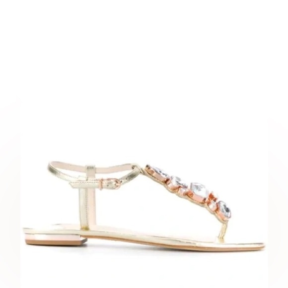 SOPHIA WEBSTER Ritzy Embellished Metallic Leather Thong Sandals size 7 - Picture 1 of 9